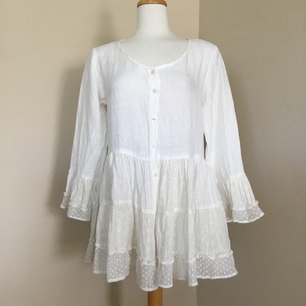 Passementrie Women’s Blouse Cream Lagenlook Size XS